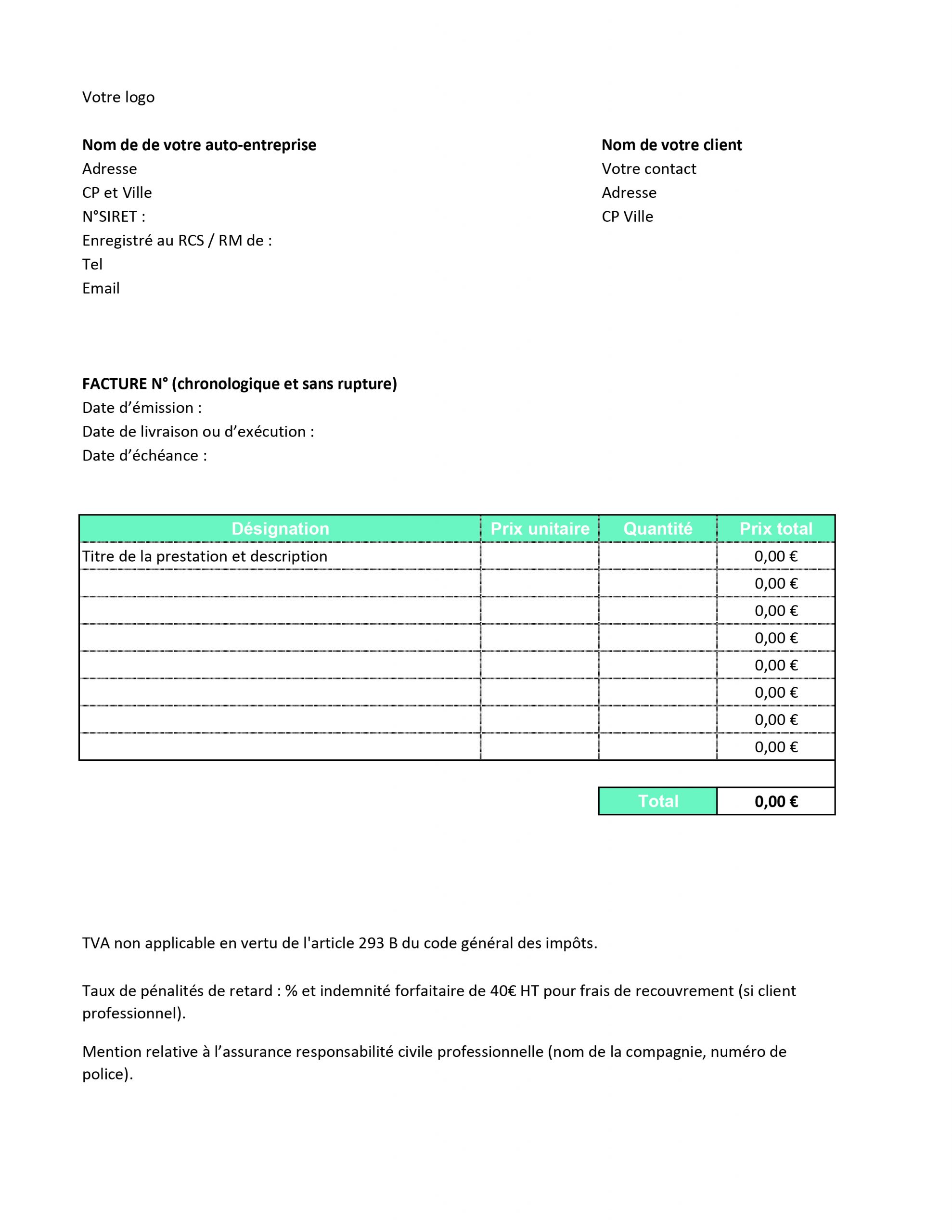 découvrez comment créer votre facture auto-entrepreneur gratuite et conforme aux normes légales. simplifiez votre gestion administrative et gagnez du temps avec notre modèle de facture, adapté aux besoins des auto-entrepreneurs.